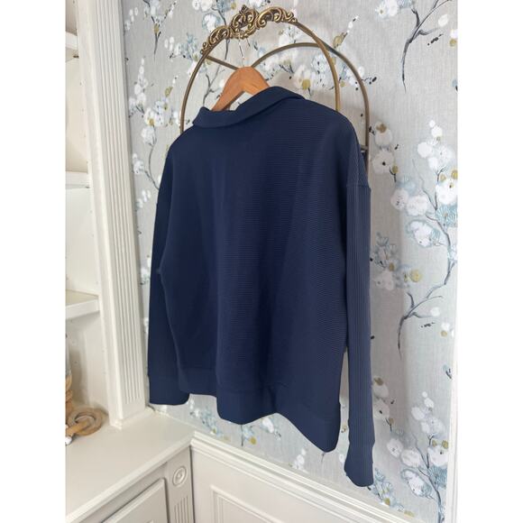 Adrianna Papell Navy Blue Long Sleeve Quarter Zip with Collar - Size Large - Picture 7 of 7